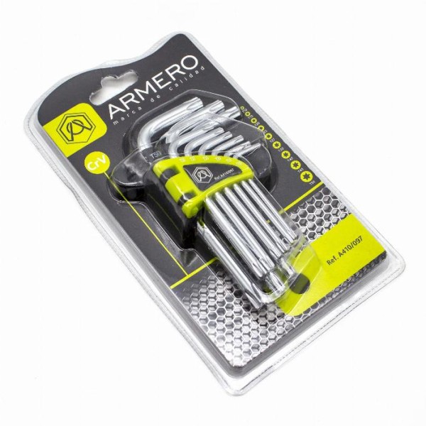 Armero набор шестигранных ключей torx, 9 шт, CRV, короткие
