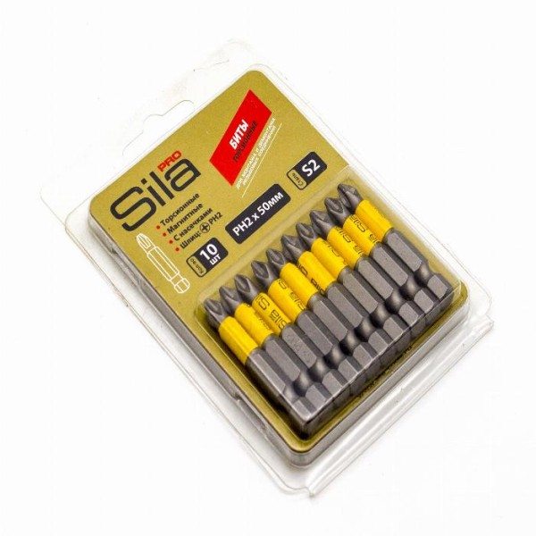 Биты Sila Pro, PH2х50мм, S2, намагниченные, торсионые, блистер 10 шт