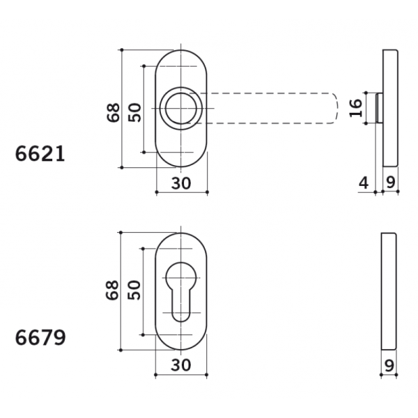 Комплект ручек Pure 8100 / 6621 / 6679, 38–56 мм, 8 мм, нержавеющая сталь 8030093 DORMA (dormakaba)