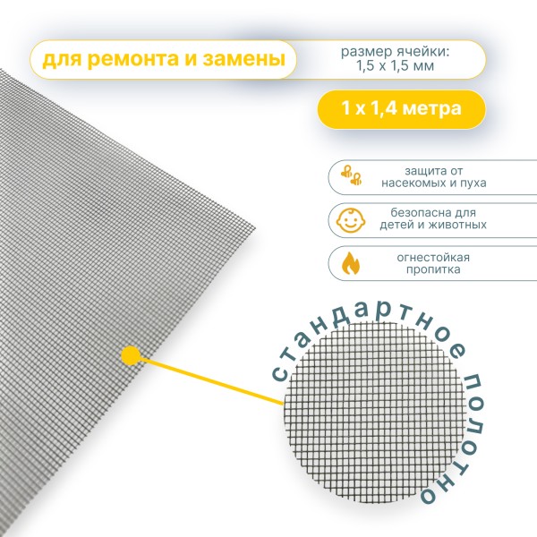 Полотно для москитной сетки Фибергласс, 1,4 м