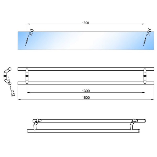 Ручка прямая Favorit V 1500/1300 AISI 304 матовая труба 32/25