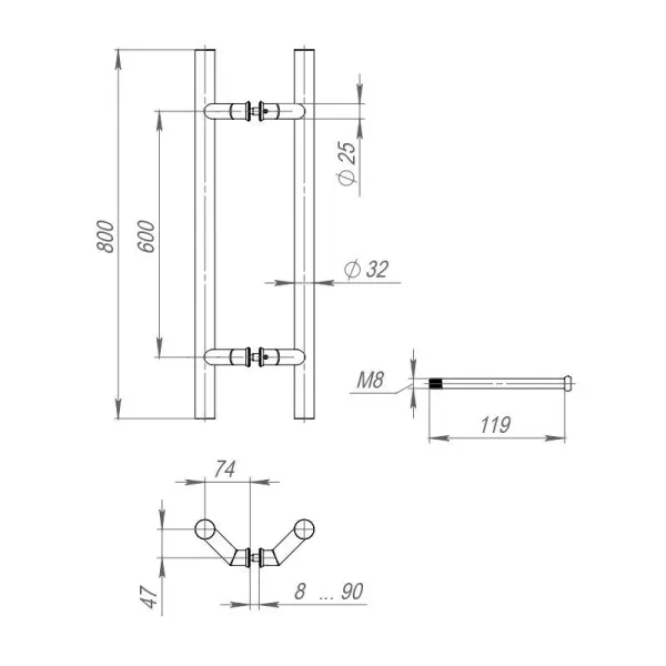 Ручка скоба PULL.РН32/800.45-INOX 304 (PH-45-32/800-INOX нержавейка)