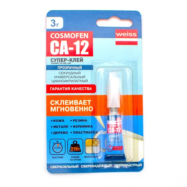 Супер клей COSMO CA 12, тюбик 3 грамма