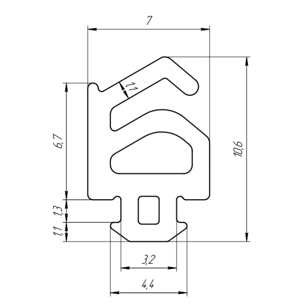 Уплотнитель для алюминиевых конструкций 523110 EPDM