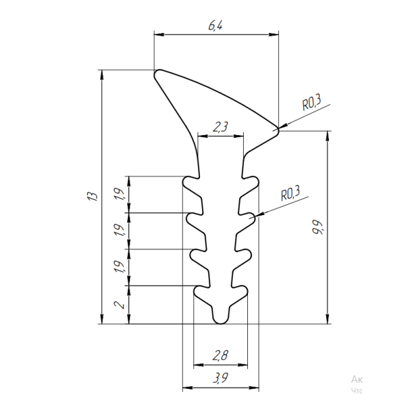 Уплотнитель для алюминиевых конструкций FRK 38 EPDM