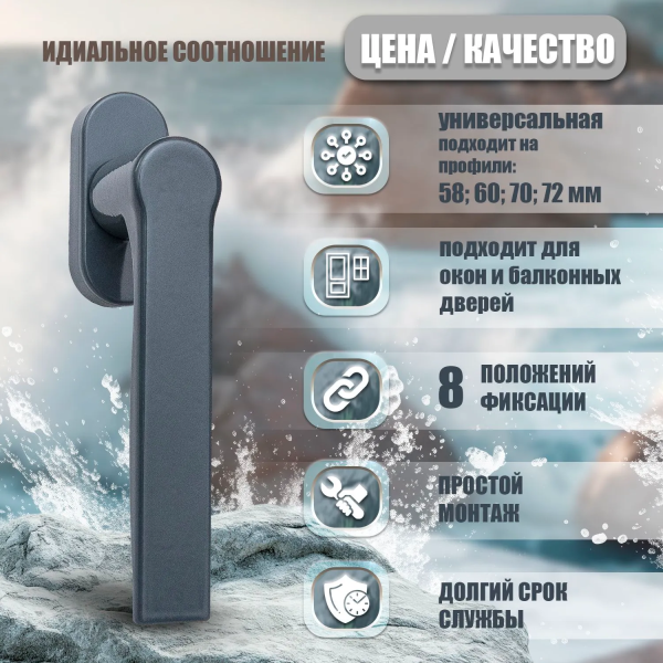 Ручка для пластиковых окон и балконных дверей FUTURUSS штифт 38 мм АНТРАЦИТ